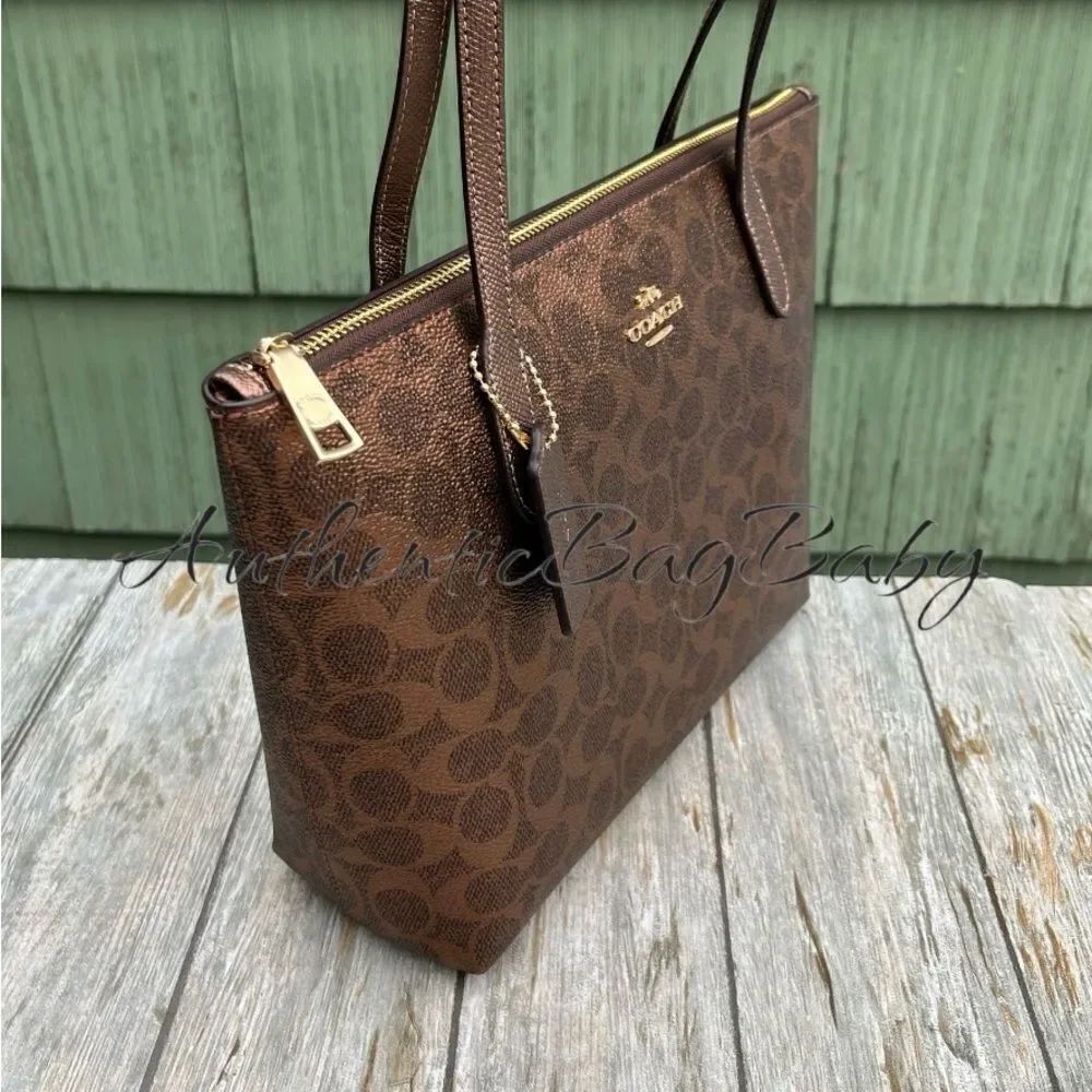 Coach Fiona Zip Tote Bag in Copper Metallic Purse - Picture 3 of 7